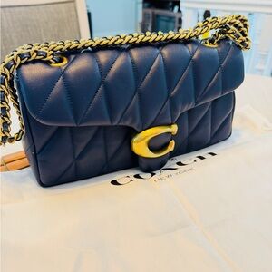 Coach Quilted Tabby Shoulder Bag – Navy Blue with free generic Cherry Charm.